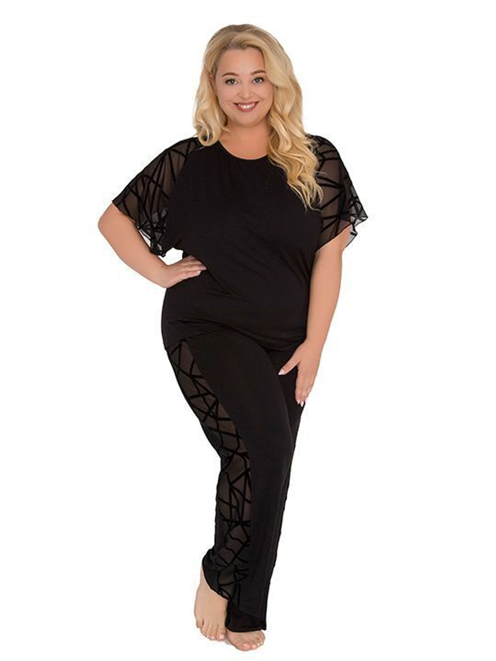 Пижамный комплект из вискозного полотна (Размер: 4X) (Цвет: черный)