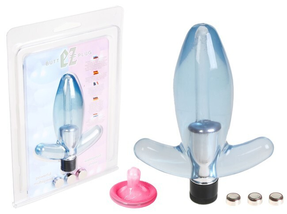 Анальный стимулятор Butt Plug с вибрацией (Цвет: голубой)