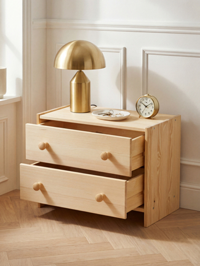 Прикроватная тумба Раст из сосны с 2 ящиками, 52х30х40 см, в скандинавском стиле, натуральная отделк