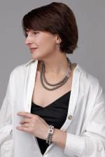 Колье "Эмили" серый жемчуг с серебряной застежкой из кубических микроцирконов