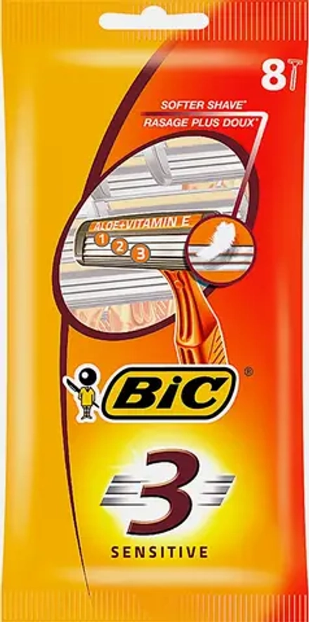 Бритва мужская BIC 3 Sensitive одноразовая 3 лезвия увлажняющая полоска 8шт
