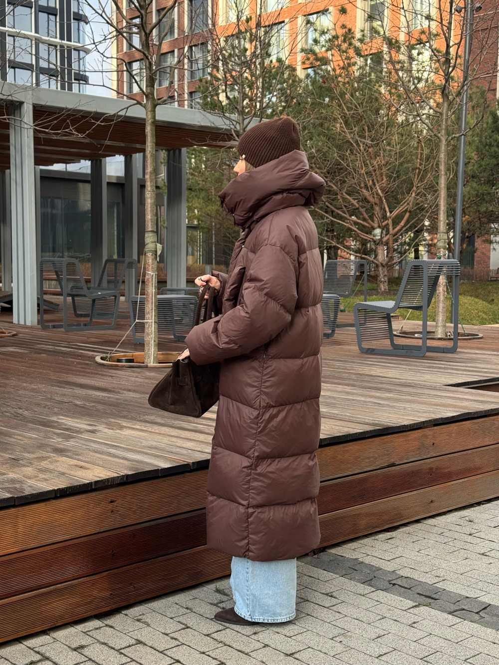 Пуховик Сахалин макси шоколад