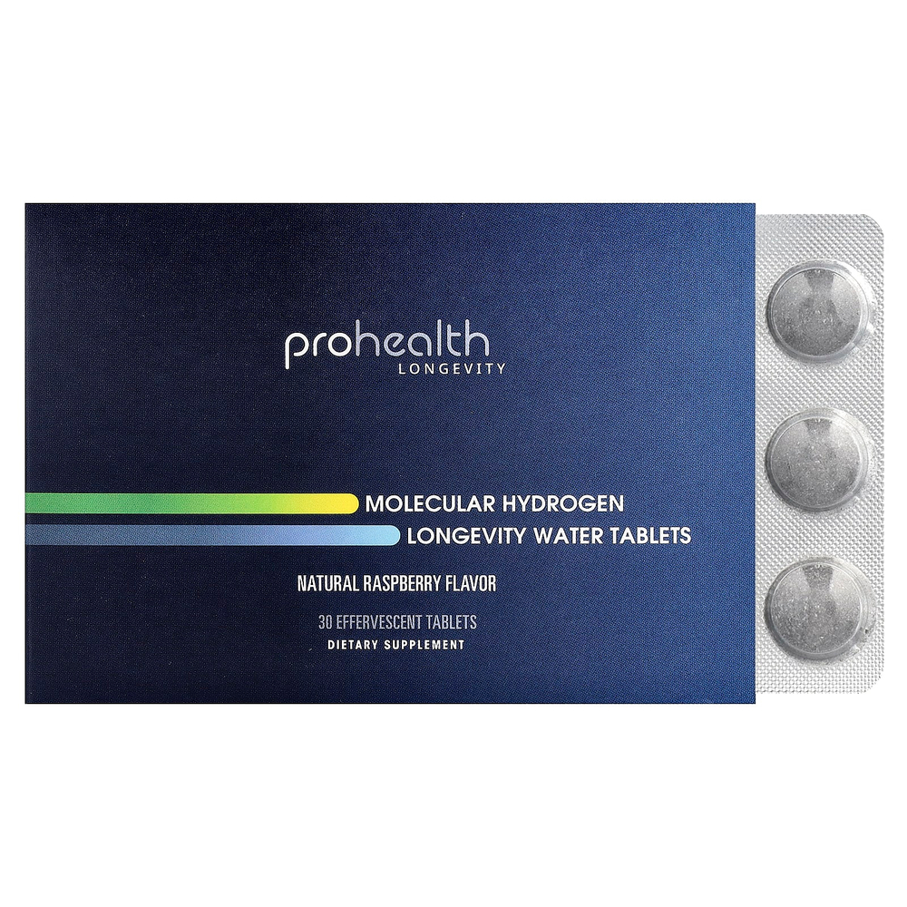 ProHealth Longevity, Molecular Hydrogen Longevity, таблетки для воды, натуральный малиновый вкус, 30 шипучих таблеток (80 мг в 1 таблетке)