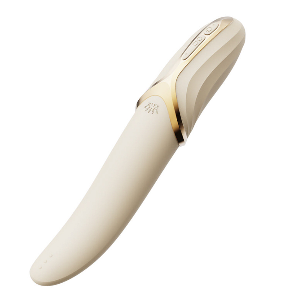 Бежевый вибростимулятор 22см с имитацией оральных ласк и функцией нагрева Zalo Eve Oral Pleasure Vibrator Ivory White