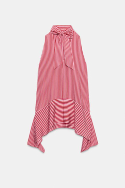 ZARA ТОП В ПОЛОСКУ АСИММЕТРИЧНОГО КРОЯ, ЦВЕТ ФУКСИИ