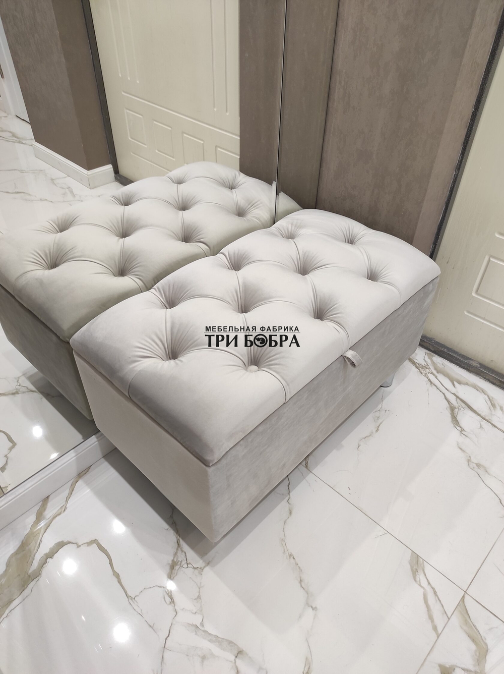 Банкетка светло-серый ВЕЛЮР с нишей для хранения