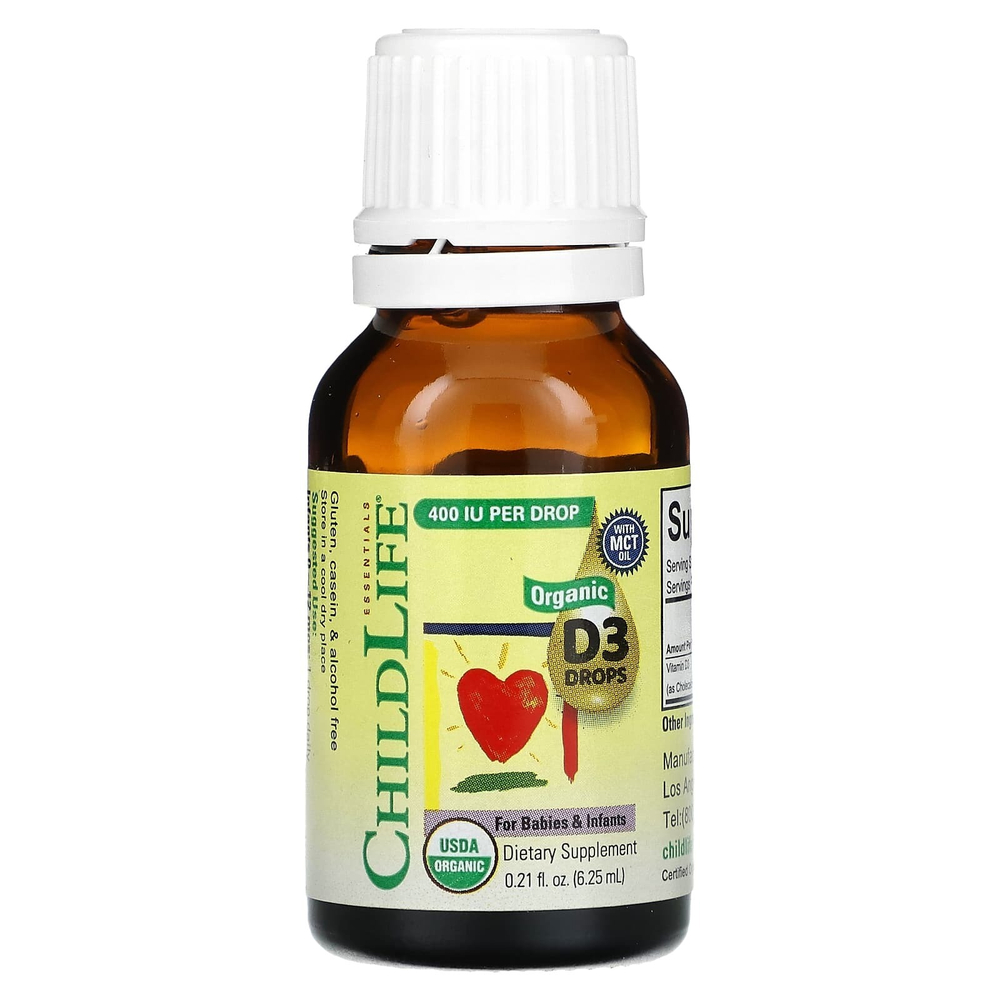 ChildLife Essentials, органический витамин D3 для детей и младенцев, в каплях, 6,25 мл (0,21 жидк. унции)