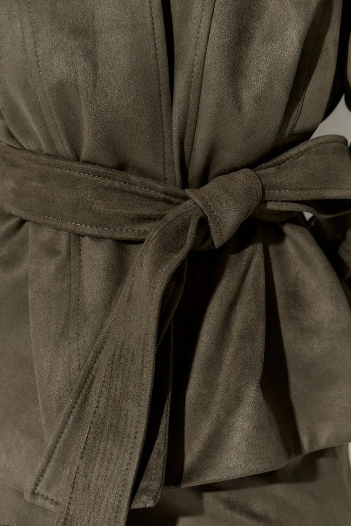 Куртка из экозамши с воротником стойкой цвета хаки