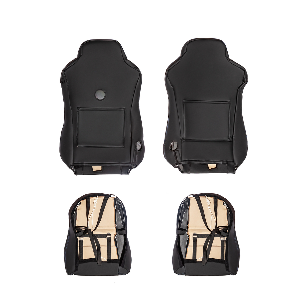 Чехлы Sitrak C7H MAX 3D (экокожа, черный цвет, синий кант, синяя строчка)