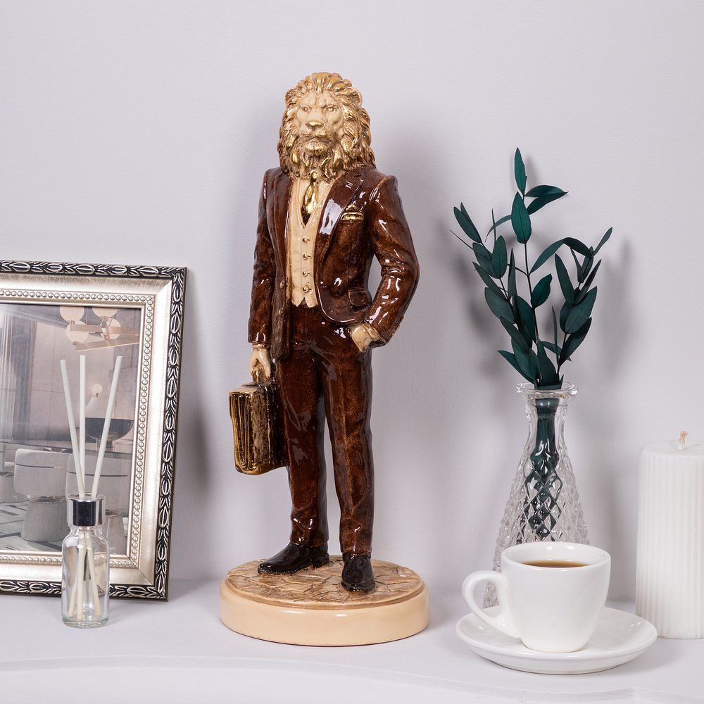 Скульптура Лев Бизнесмен Айвори Коричневый