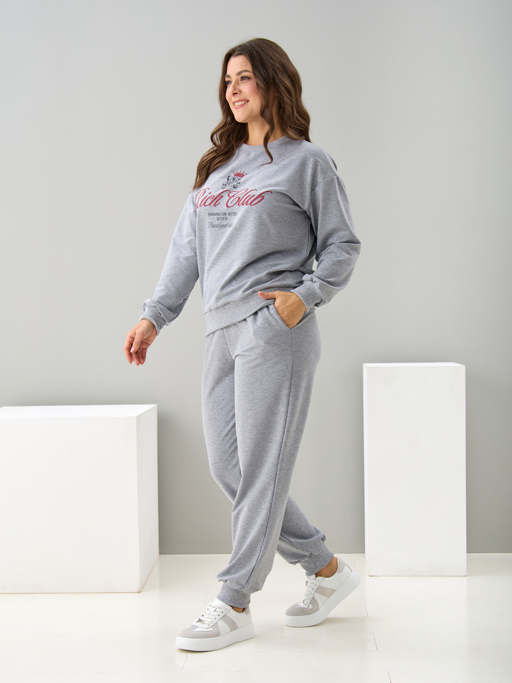 Костюм с брюками КБфл-90М/серый-меланж-п