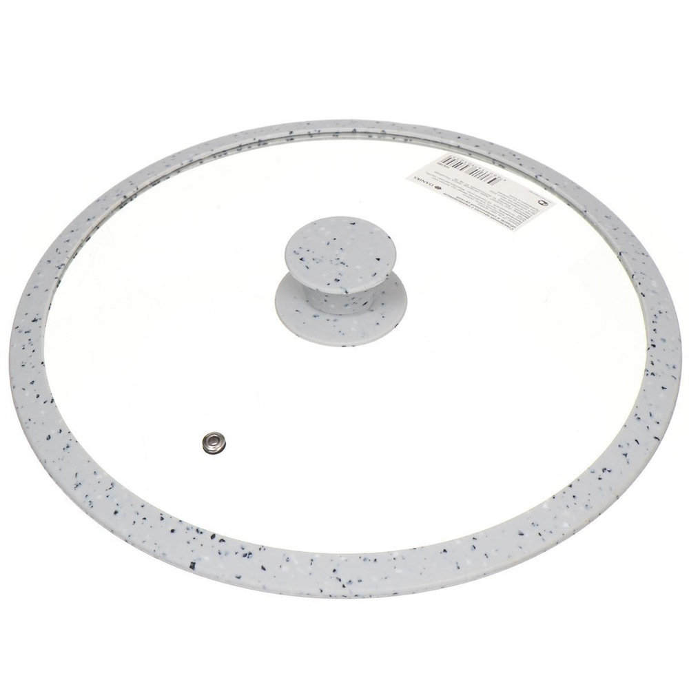 Крышка для посуды стекло, 28 см, Daniks, Мрамор, кноп бакелит,силикон, сер, с силик ободом, HA380