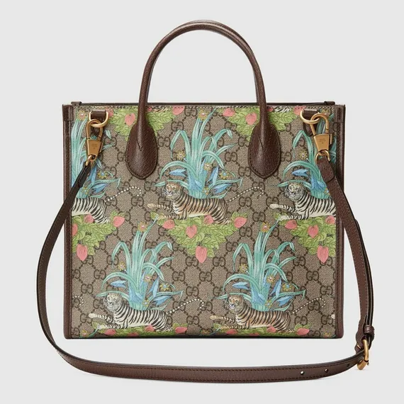 Маленькая сумка-тоут Gucci Tiger с GG