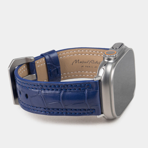 Ремешок для Apple Watch Ultra 49mm из кожи аллигатора, синего цвета