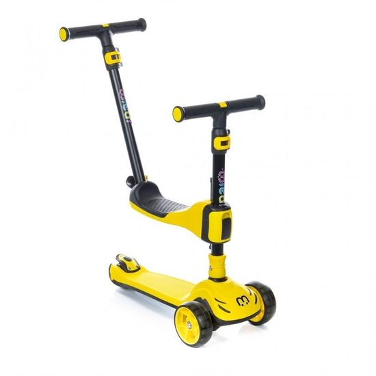 Самокат-беговел 3 в 1 Scooter Micar Transformer складной со светящимися колесами, сиденьем и родительской ручкой желтый