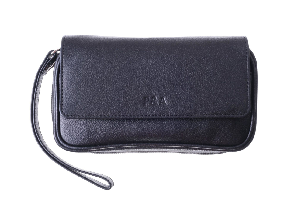 Сумка P&A для 2 трубок и табака, натуральная кожа, подарочная упаковка, черная