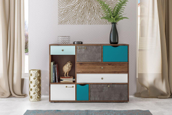 Комод Вайс 10.104, Морское дерево Винтаж, Камень Темный, Бензин, Белый премиум