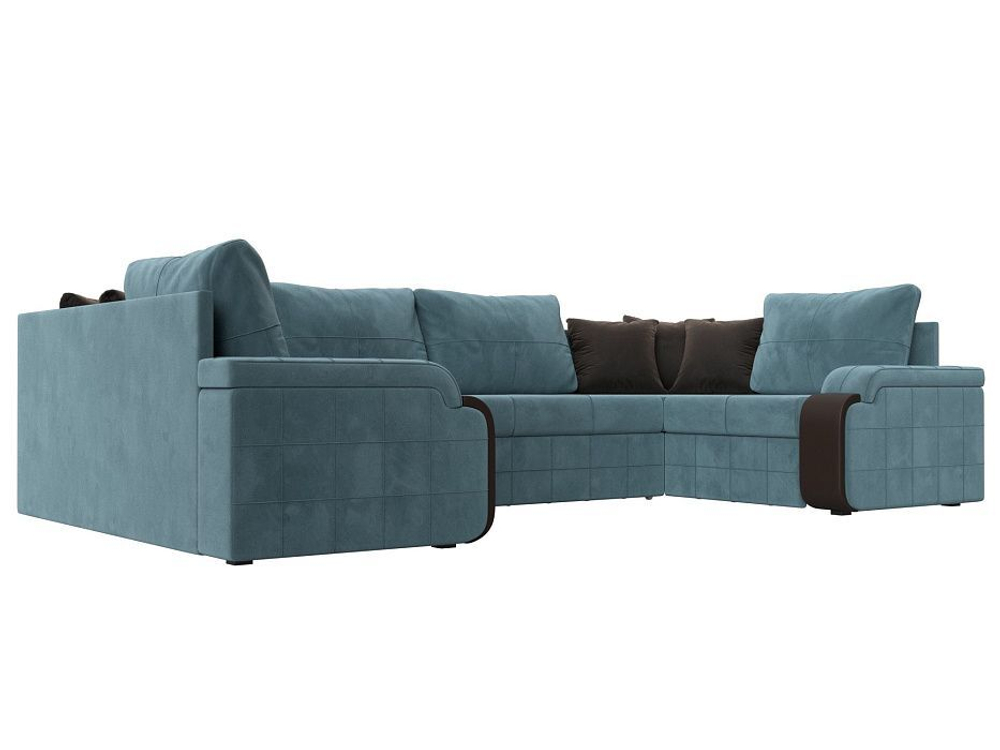 Диван П-образный Николь, Бирюзовый\Коричневый\Коричневый, Велюр\Экокожа, 102979