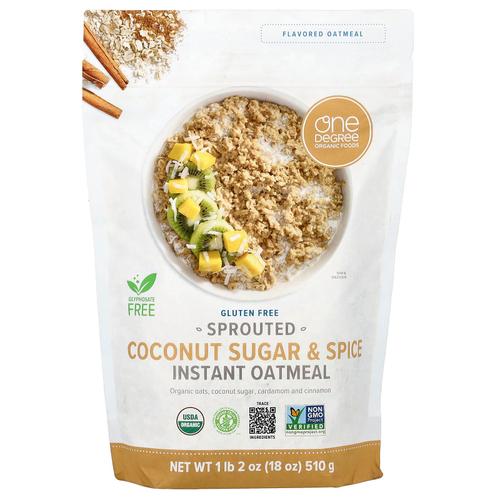 One Degree Organic Foods, пророщенная растворимая овсянка, кокосовый сахар и специи, 510 г (18 унций)