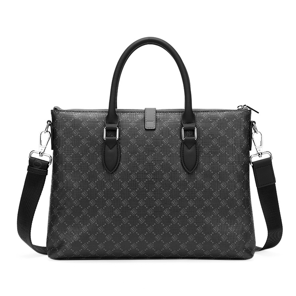 POLO PVC Synthetic Leather 15 Inch Laptop Bag, Handbag, Men"s Crossbody Bag Briefcase Large Men"s Black