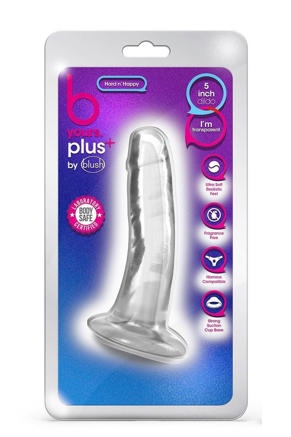 Анальный фаллоимитатор Blush Hard n Happy, 13,9 см, прозрачный