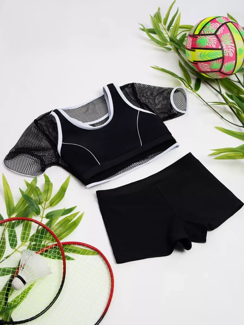 купальник раздельный 3 в 1 спортивный топ шорты накидка