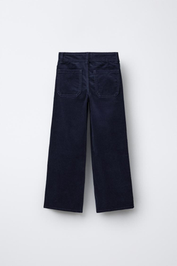 ZARA БАРХАТНЫЕ БРЮКИ С ВЫШИВКОЙ В ВИДЕ ЦВЕТОВ, СИНИЙ