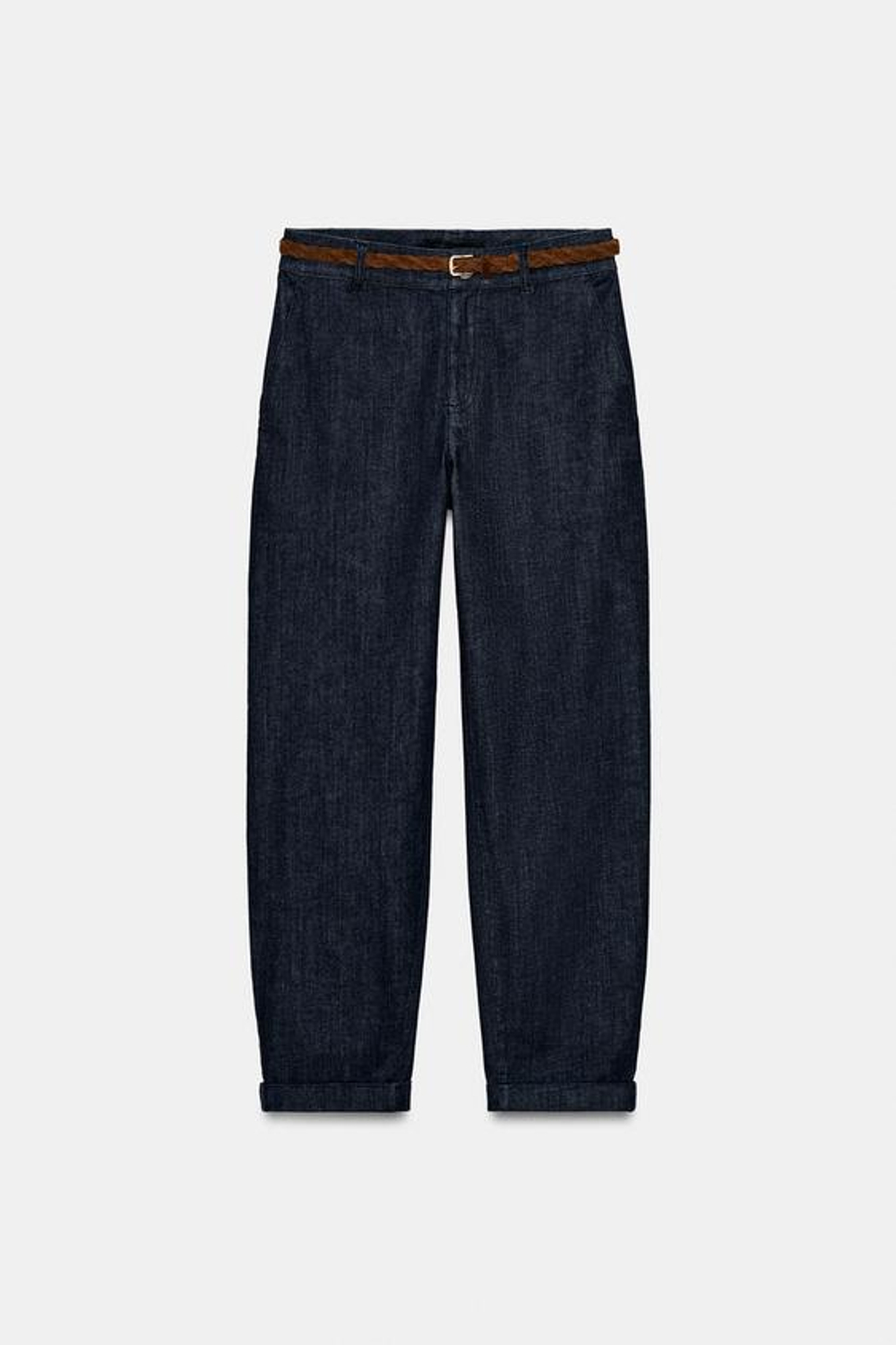 ZARA БРЮКИ ЧИНОС С ПЛЕТЕНЫМ РЕМНЕМ, ИНДИГО