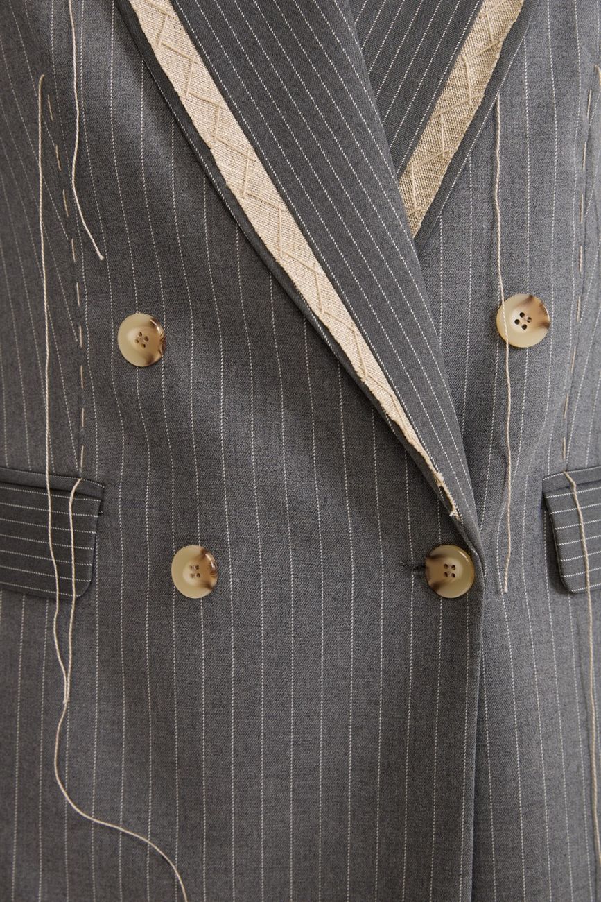 Жакет в комбинированную полоску, серый