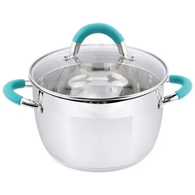 Кастрюля BRAVO, объем 2,9 л, из нерж стали с крышкой из жаропрочного стекла, размер 18*11,