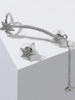 Набор серьги и каффа звезда ночная, цвет белый в серебре