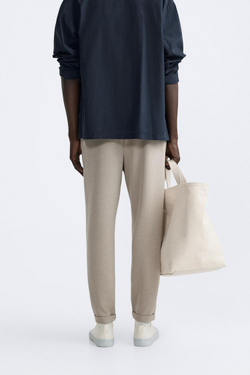 ZARA БРЮКИ EASY CARE С ПОЯСОМ НА ШНУРКЕ, СЕРО-КОРИЧНЕВЫЙ