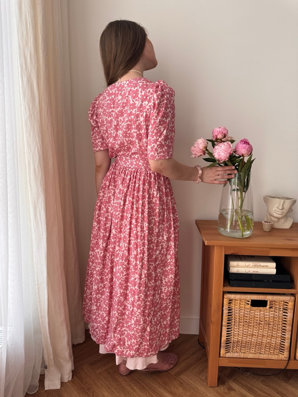 Платье Шарлотта для беременных и кормящих, Пудровый с розовыми цветами