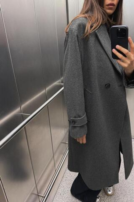 ZARA МЯГКОЕ ПАЛЬТО ОВЕРСАЙЗ, СЕРЫЙ