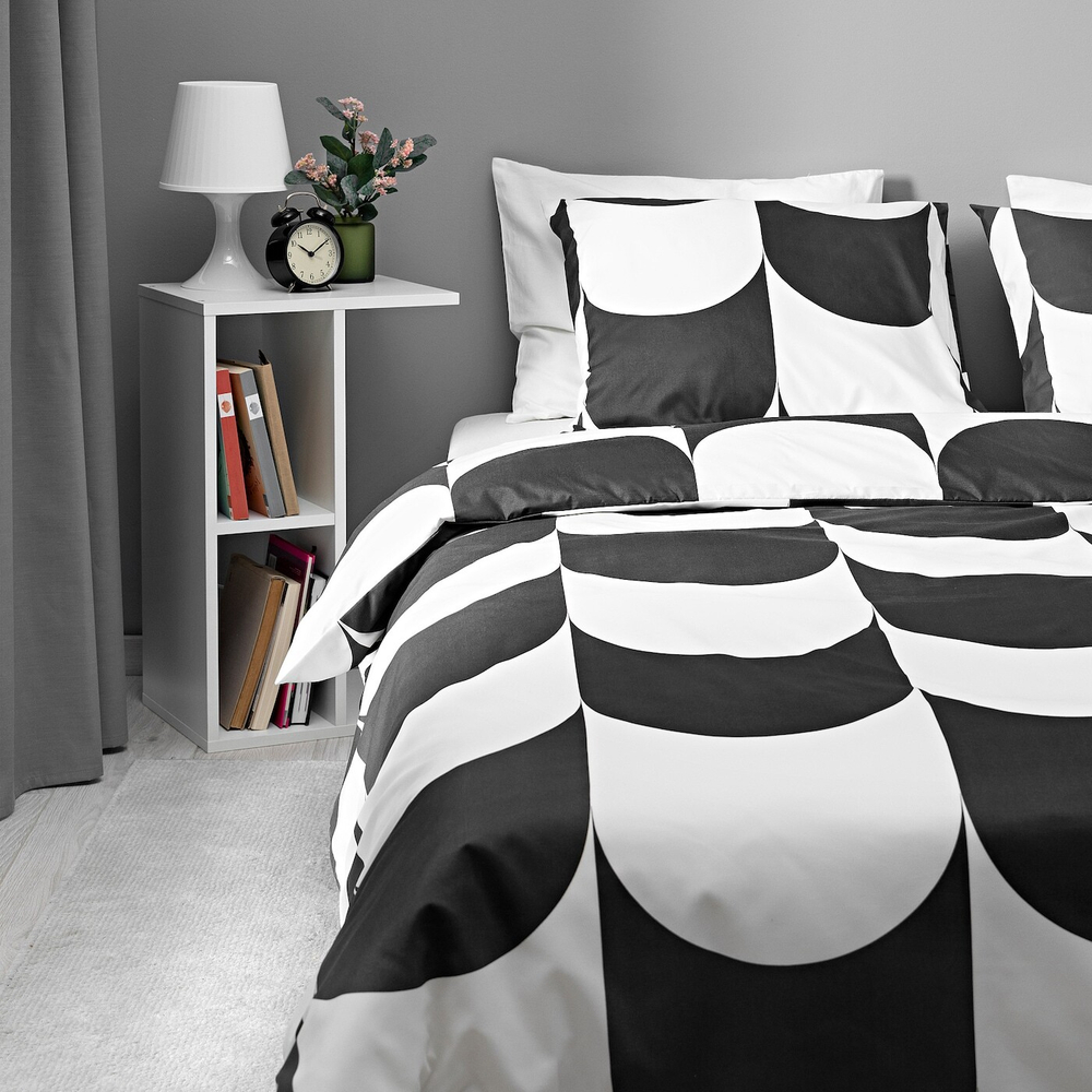 IKEA BRUKSVARA  (ИКЕА БРУКСВАРА)  -  Пододеяльник и наволочка, антрацит/белый, 150x200/50x60 см