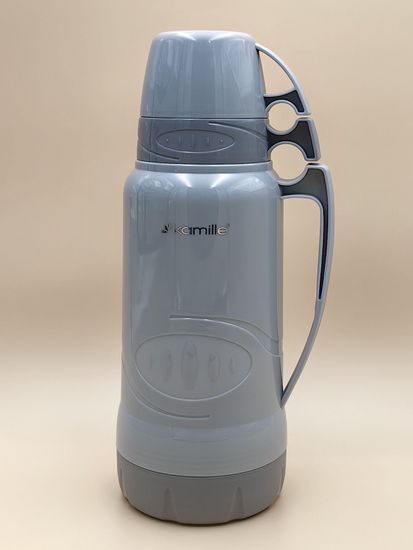 Термос 1,8 л. со стеклянной колбой Kamille KM 2032 пластиковый, 2 чашки