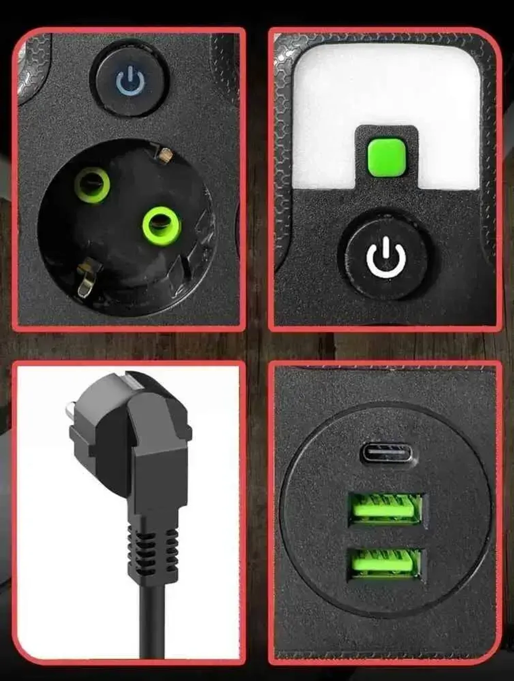 Cетевой фильтр тройник разветвитель с подсветкой 2 розетки с USB и Type-C