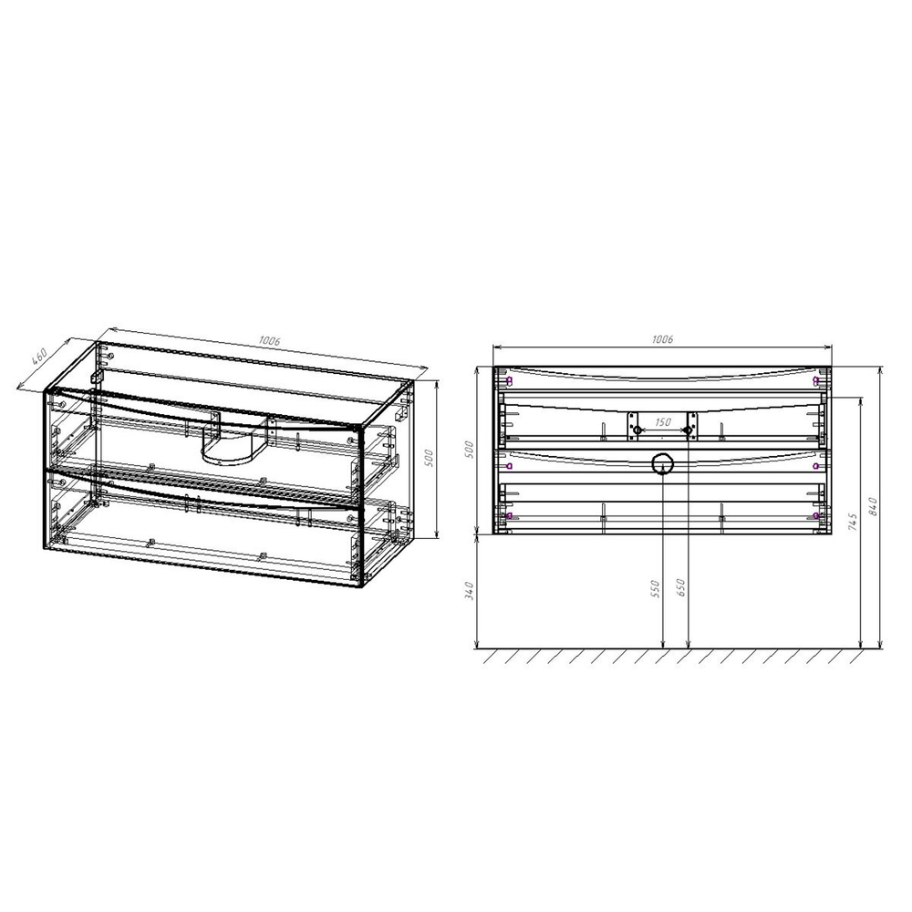 Тумба под раковину Vincea Mia 1000 подвесная, 2 выкатных ящика soft close, R.Wood
