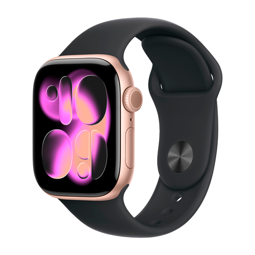 Умные часы Apple Watch Series 11 GPS, 42mm, Rose Gold Aluminium Case with Black Sport Band, M/L