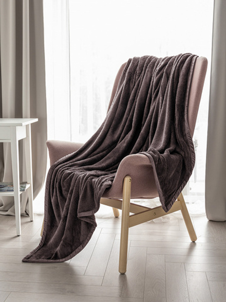 Плед DeNASTIA Тедди 200x220 100% полиэстер темно-коричневый