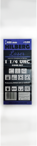 Коронка алмазная 126*450 Hilberg Laser 1 1/4 UNC HD716