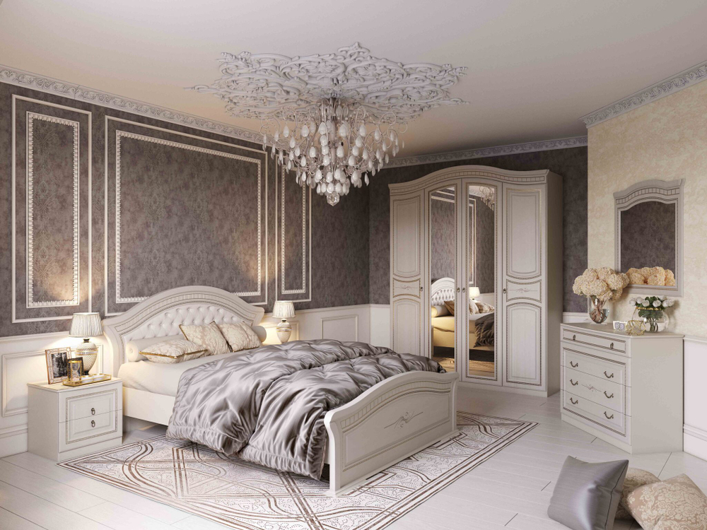 Спальный гарнитур Николь Ясень жемчужный / Ваниль 