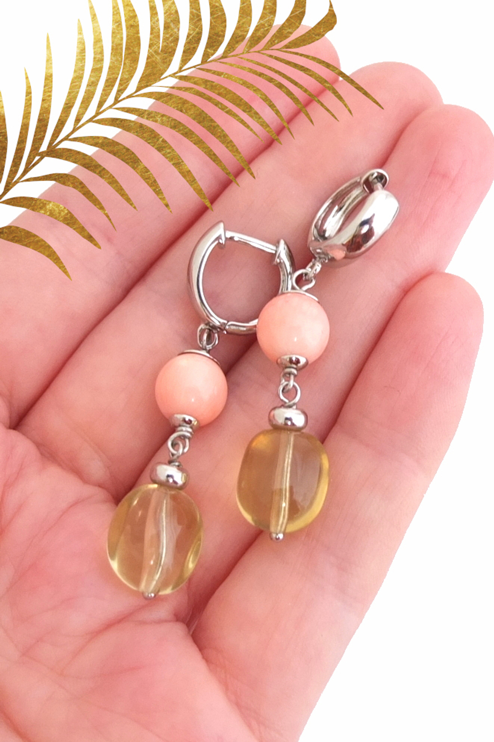 Серьги с кораллом и кварцем
