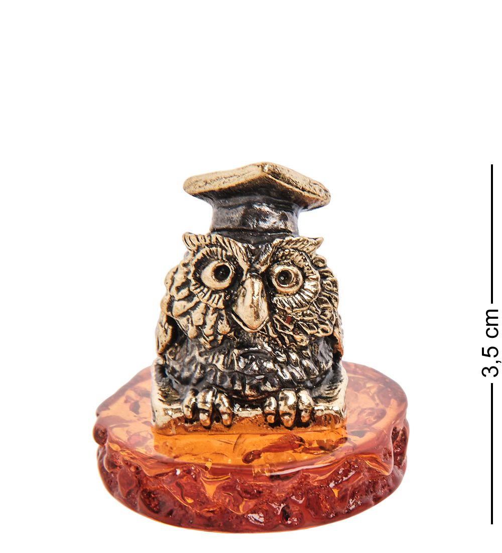 Народные промыслы AM-3250 Фигурка «Сова Ученица» (латунь, янтарь)