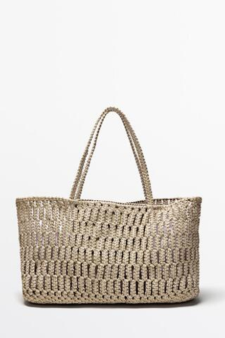 Massimo Dutti Плетеная сумка-шоппер из кожи наппа, белый