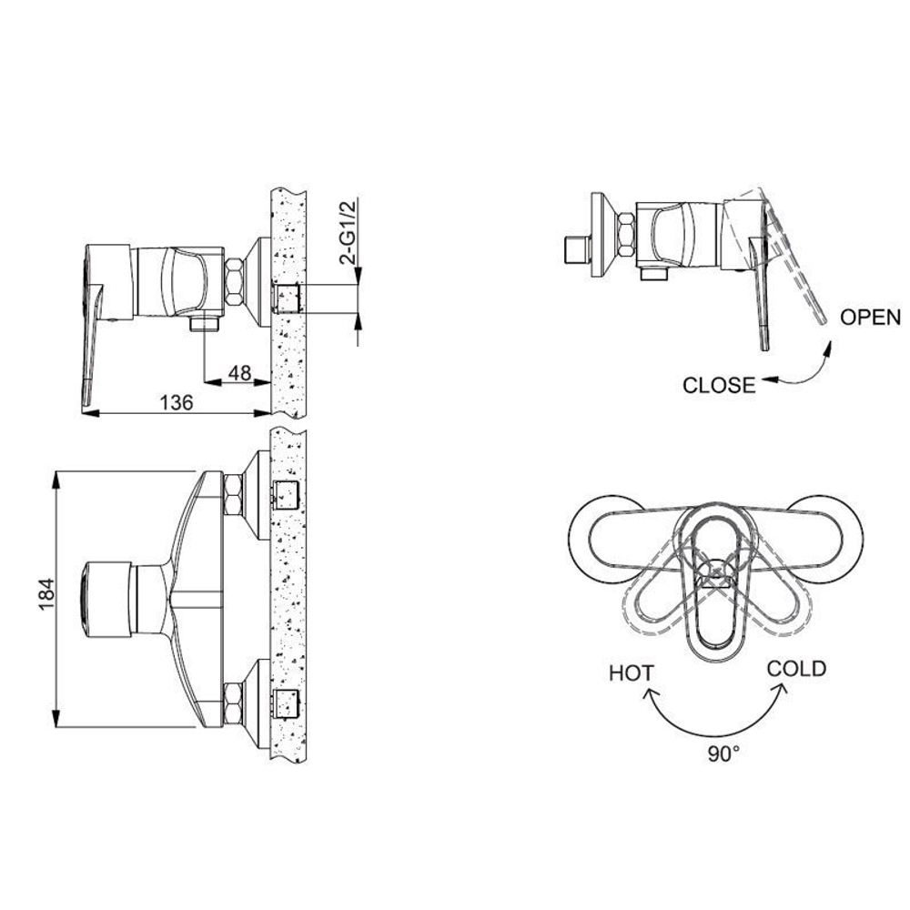 СМЕСИТЕЛЬ ДЛЯ ВАННОЙ КОМНАТЫ ДЛЯ ДУША BRAVAT LOOP  F9124182CP-01-RUS