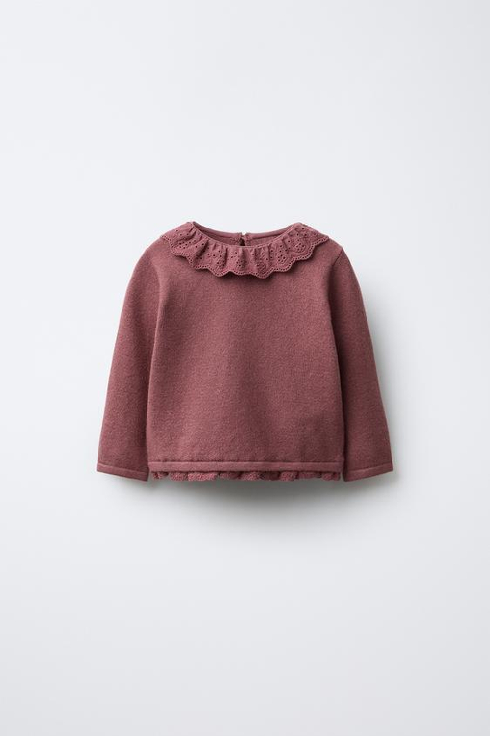 ZARA ВЯЗАНЫЙ ДЖЕМПЕР С КРУЖЕВОМ, РОЗОВЫЙ