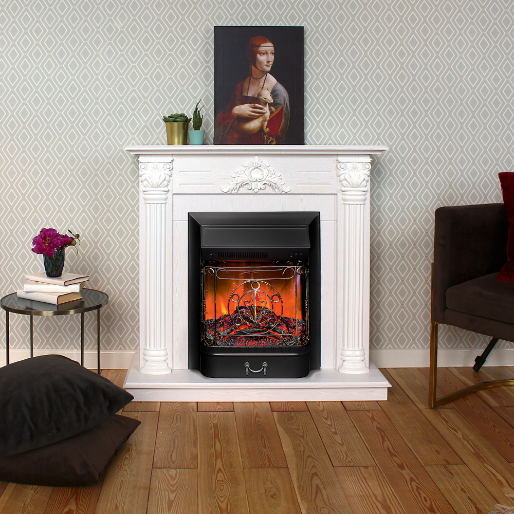 Каминокомплект Real Flame Stefania WT-F614 с очагом Majestic Lux Black (без пульта)
