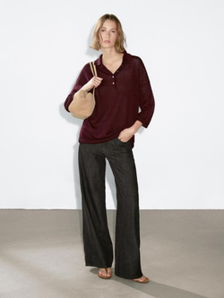 Massimo Dutti Свитер оверсайз с воротником поло, гранатовый