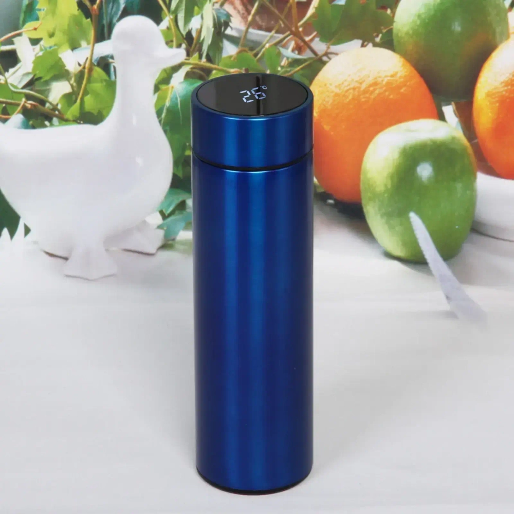 Термос 500мл «Стиль» с датчиком температуры и ситом, синий